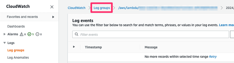 パンくずリストのLog groupsリンク