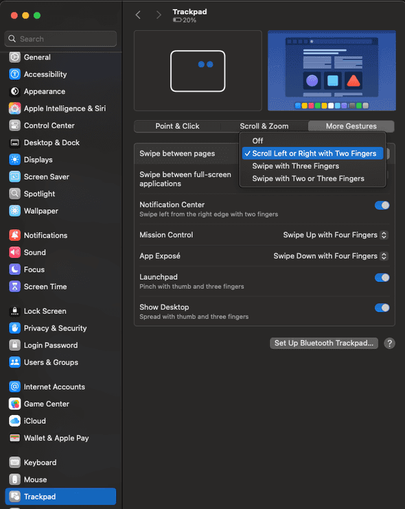 trackpad setting